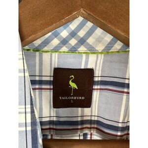 Tailorbyrd Shirt Men's Large White Blue Plaid Cotton Button Down Long Sleeve